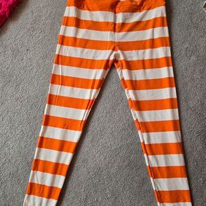 LuLaRoe Orange & White Striped Leggings - Size T/C (Tall & Curvy)